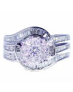 1.4ct w Diamond Bridal Wedding Ring 10K White Gold Swirl 14mm Wide