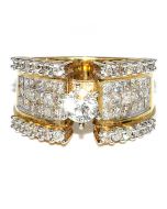 2ct Diamond Princess Cut and Round Wedding Ring 14K Yellow Gold 12mm Wide