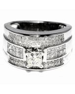 14K White Gold Bridal Wedding Ring Princess Cut Diamonds 1.5ct 12mm Wide