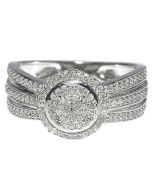 0.33ct Diamond Halo Bridal Engagement Ring Pave Set 10mm Wide 10K White Gold 