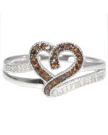 White Gold Heart Ring with Cognac and White Diamonds 0.14ct 10K 10.5mm