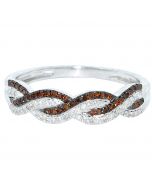 Cognac and White Diamond Anniversary Band Ring 0.2ct 10K White Gold 5mm