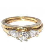 0.75ct Diamond Bridal Set Wedding Ring And Band 14K Gold Baguette & Round