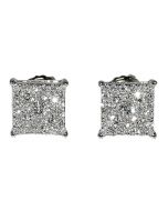 0.5ct Diamond Earrings Square 7.5mm Wide Screw Back 10K White Gold Princess Cut Style