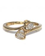 Twin Heart Ring 0.05ct 10K Yellow Gold Promise Fashion Ring