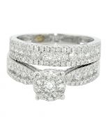 1.37CT (w) Bridal Rings Set 14K White Gold Round Solitaire Style Engagement Ring and Matching Wide Wedding Band