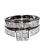 1.57ct Princess Cut Bridal Wedding Ring Set 14K White Gold 8mm Wide