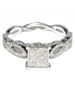 Diamond Engagement Ring Princess Cut Style Pave Top 0.62ct Infinity Band 