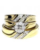 His and her Trio Rings Set 0.33ct Princess cut and Round Diamonds 10K Yellow Gold