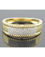 10K Gold Wedding Ring Mens 1/5cttw Diamonds Pave Set Millgrain 7mm Wide