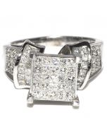 1.5ct Princess Cut Diamond Wedding Ring 14K White Gold 9mm Wide