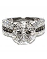 Cognac Diamond Semi Mount Ring 2.52ct 14K White Gold 12mm Halo Fits 1ct Solitaire