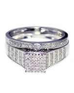 0.25ct Diamond Bridal Rings Set 10K White Gold Princess Cut Style Square top