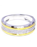 Mens Diamond Wedding Ring 0.2ct Two Tone White Gold Diamond Ring 7.5mm Wide Band