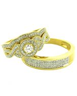 Trio Rings Set Mens and Womens 0.75ct 10K Yellow Gold Round Solitaire With Halo