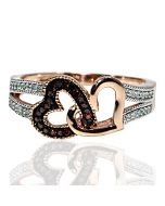 Red Diamond Hearts Rose Gold Ring 0.15ct Real Diamonds Double Heart Split Shoulder Gift Fashion