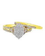 Bridal Rings Set 10K Gold Marquise Style Pave Set Top 0.35ctw Diamonds 11.5mm Wide 2pc Set