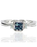 Blue Diamond Engagement Ring Promise Fashion Ring 0.15ct 10k White Gold Ornate New
