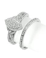 Bridal Rings Set 10K White Gold 0.39ct (w) Marquise Shaped Center top 2pc set