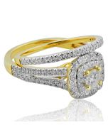 1.00ctw Bridal Wedding Set 14K Yellow Gold 9mm Wide Double Halo Split Shoulder(i2/i3, i/j)