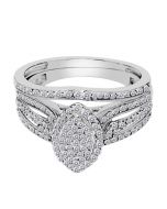 10K White Gold Bridal Rings Set Marquise Style Pave Set 0.39ctw Diamonds 11mm Wide