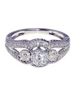 3 Stone Style Wedding Engagement Ring 0.5ct 10K White Gold Ornate 9mm Wide Vintage