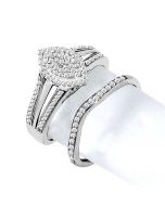 10K White Gold Bridal Ring Set 0.33ct 11.5mm Wide Marquise Shaped Center Top Pave Set