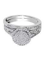 Halo Style Bridal Wedding Ring Set 10K White Gold 0.4ctw Diamonds 10mm Wide 2pc Set