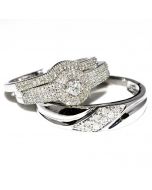 White Gold His and Her Trio Rings Set 0.55ct 10K Round Solitaire Bridal Set and Mens Band