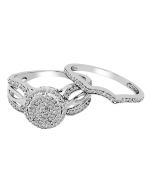 Bridal Set 10K White Gold 12mm Wide 0.39ctw Diamonds Split Shoulder and Woven Style