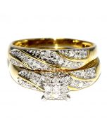 0.18ct Princess Cut Style Pave Bridal Wedding Set Engagement Ring + Band 10k Yellow Gold