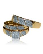 His and Her Trio Rings Set 0.5ct 10K Yellow Gold Princess cut Style Round Pave Center 3pc set