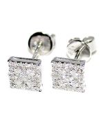 0.34ct Diamond Earrings 10K White Gold Princess Cut style pave 6.3mm Wide