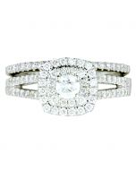 0.75ct Diamond Bridal Rings Set 10K White Gold 8.5mm Wide Round Solitaire Split Shoulder