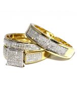His Her Wedding Rings Set Trio Men Women 10k Yellow Gold 0.6ctw