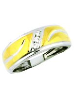 Wedding Band Ring Mens 0.10ct Two Tone 10K White Gold 8mm Wide Comfort Fit