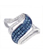 Blue and White diamond Cocktail Fashoin Ring for right hand 17.5mm Wide 0.5ct Diamonds 10K White gold