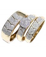 His and Her Trio Wedding Rings Set 0.5ctw 10K Yellow Gold 15.5mm Wide 