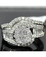 Wedding Ring Set 1.27ct W Real Diamonds 14k White Gold 8mm Center Top ( 2ct Size) 2pc Set