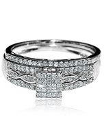 0.2ct Diamond Bridal Set Princess cut Style Pave Set Diamonds 10K White Gold 