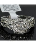 Ladies Diamond Wedding Rings Set 2pc 0.75ct 14k White Gold Vintage Inspired Woven Sides Halo