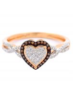 Heart Ring 0.2ct Diamond Rose Gold Cognac and White gold Anniversary Gift Ring