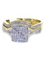 Diamond Wedding Ring Set Yellow Gold 10K 0.33ctw Square Top Pave Set 2pc Set