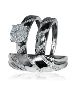 His and Her Rings Set Trio Wedding Rings 0.33ct Diamonds 10K White Gold