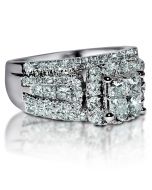 2ct Wedding Ring Princess Cut Diamond 3 in 1 style Cathedral side 10mm Big 14KWG