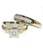 0.34ct Trio Wedding Rings Mens and Womens 10K Gold Real Diamond