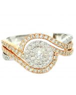 Rose Gold and White Gold Bridal Ring 10K 0.6ct Diamonds 11mm Wide 