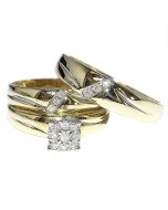 His and Her Bridal Trio Rings Set 0.2ctw Diamonds 10K Yellow Gold
