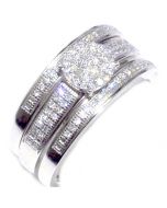 Engagement Ring With Matching Wedding Bands Set 10K White Gold 3pc 0.25ct 