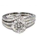 1ct Diamond Ring bridal Set 14K White Gold Round Solitaire with Halo 